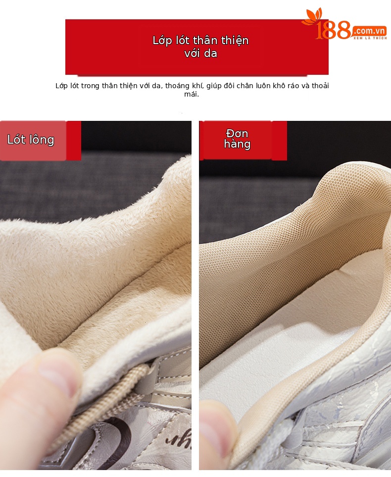 Giày sneaker nữ đế xuồng chunky phong cách retro, phối màu trẻ trung — M2977-1 plus màu trà sữa nhung, M2977-1 plus nhung màu mơ, M2977-1 plus nhung xám, M2977 lớp lót đơn màu mơ chi tiết 8
