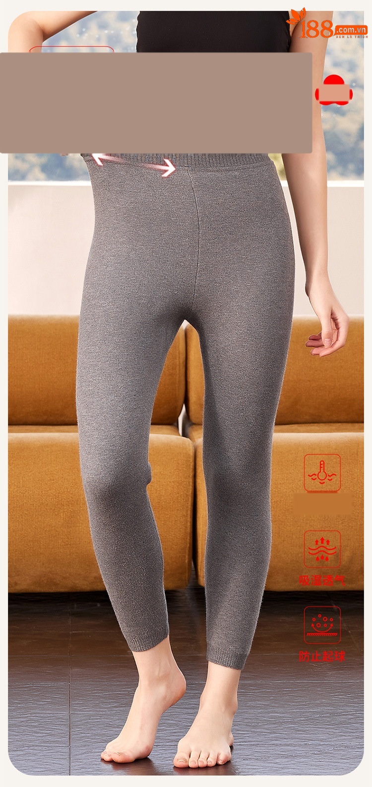 Quần legging nữ len cashmere dày dặn giữ nhiệt lưng cao — phụ nữ da đen chi tiết 2
