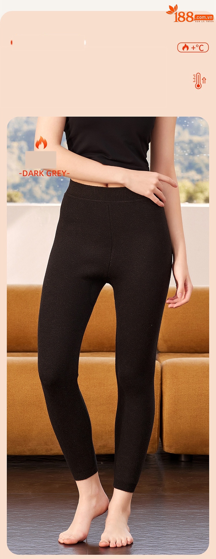 Quần legging nữ len cashmere dày dặn giữ nhiệt lưng cao — phụ nữ da đen chi tiết 10