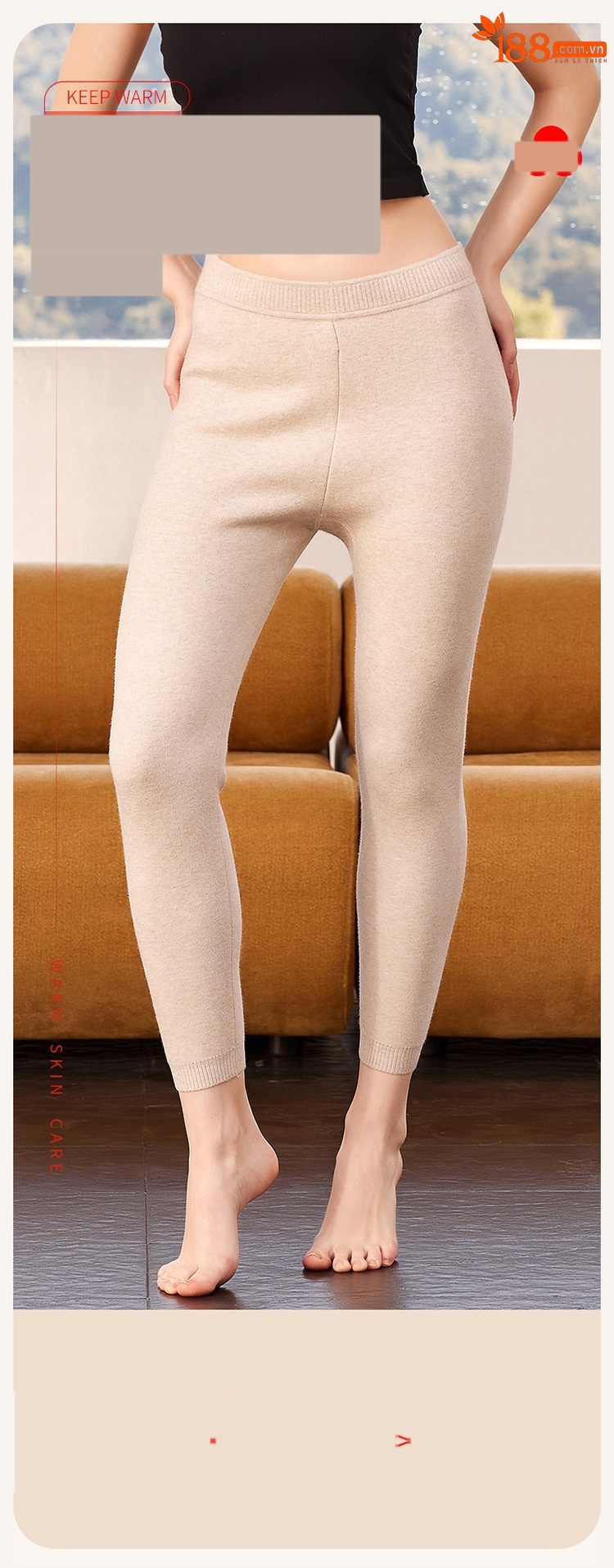 Quần legging nữ len cashmere dày dặn giữ nhiệt lưng cao — phụ nữ da đen chi tiết 3
