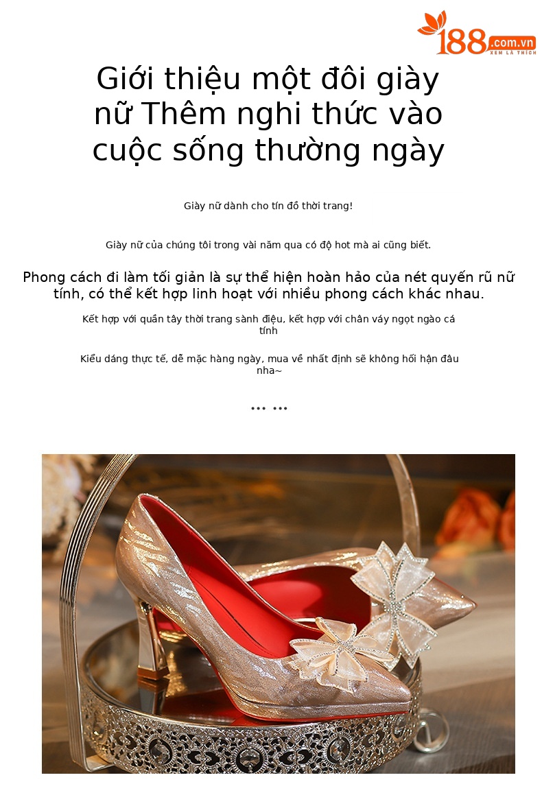 Giày cao gót nữ mũi nhọn đế xuồng đính sequin — sâm panh chi tiết 2