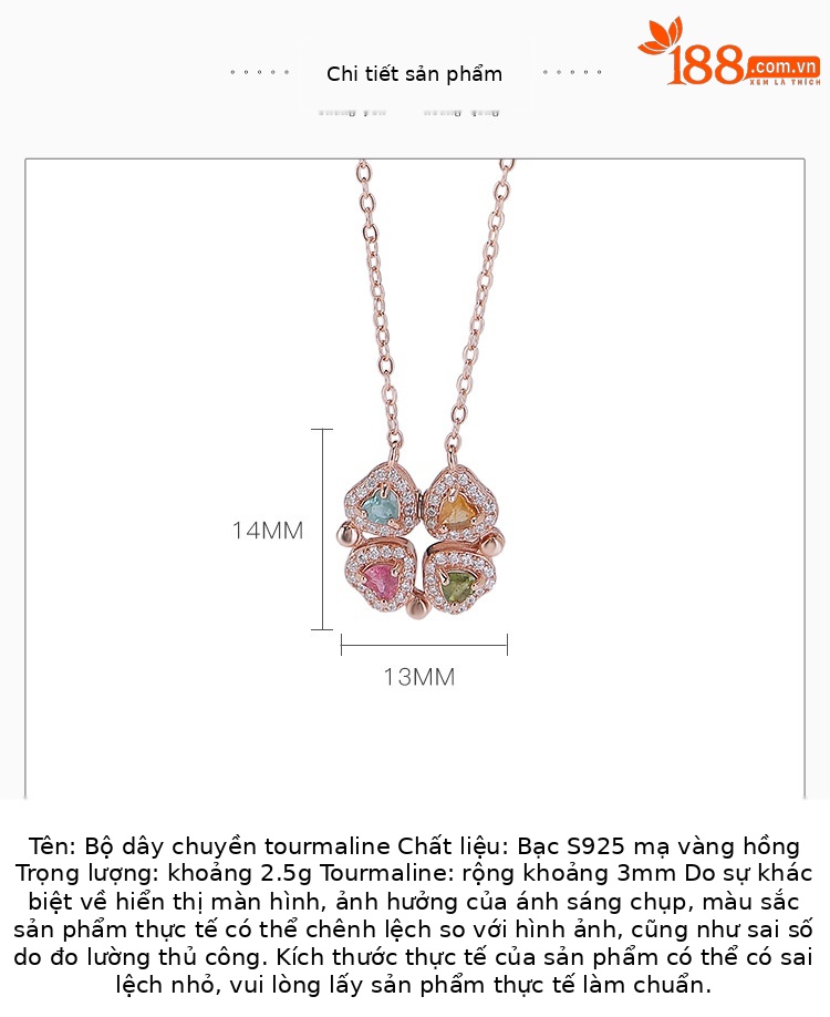 Mặt dây chuyền hình cỏ bốn lá tourmaline mạ vàng hồng bạc S925 kèm vòng cổ từ tính hình trái tim zirconium — Một mảnh (màu ngẫu nhiên của tourmaline) (bao gồm cả dây chuyền) chi tiết 2