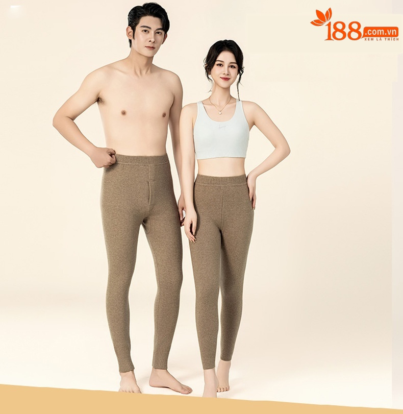 Quần legging cashmere nam nữ cao cấp lưng cao giữ ấm dệt kim — Màu xám đậm của nam giới chi tiết 1