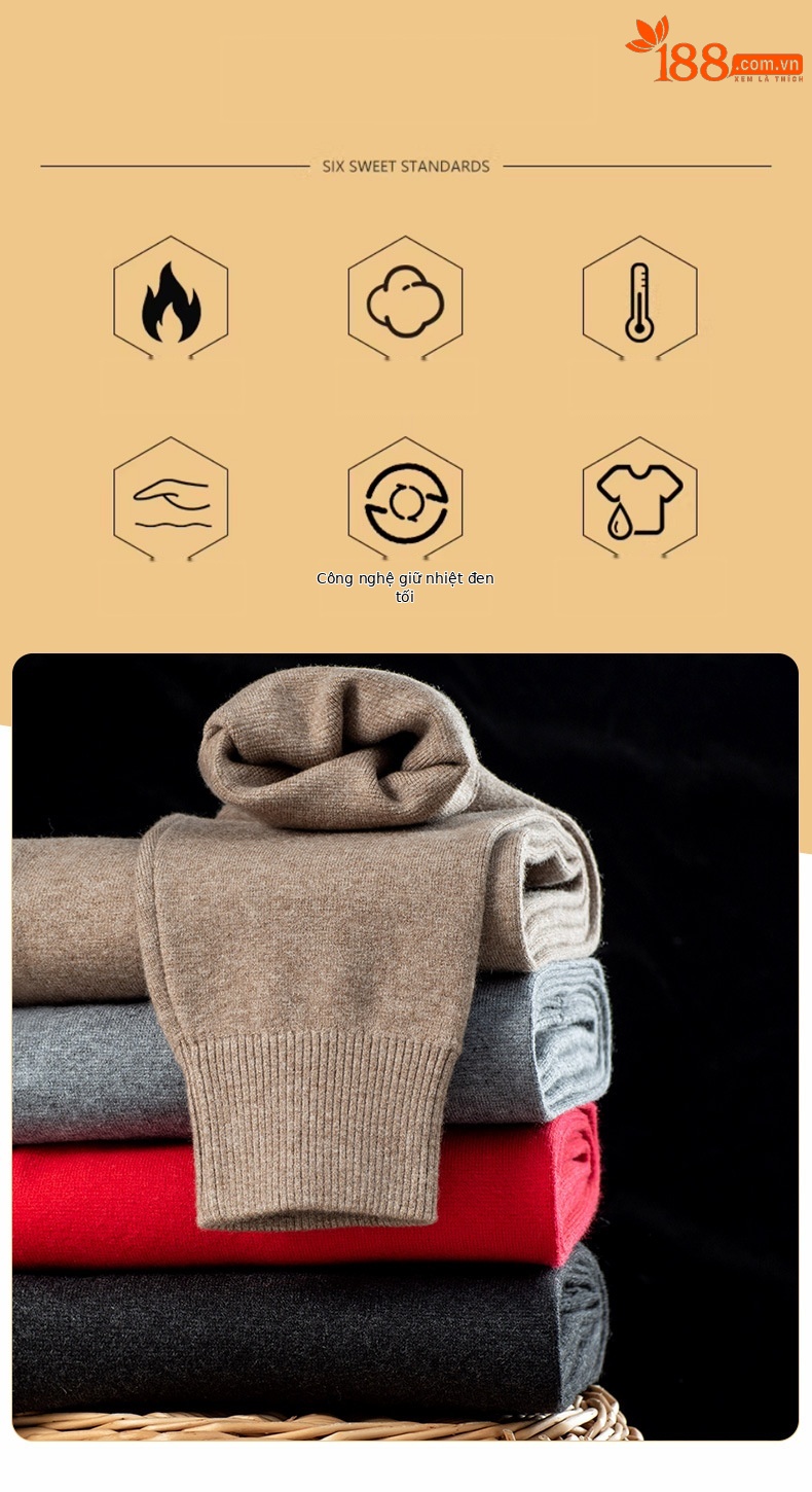 Quần legging cashmere nam nữ cao cấp lưng cao giữ ấm dệt kim — Màu xám đậm của nam giới chi tiết 2