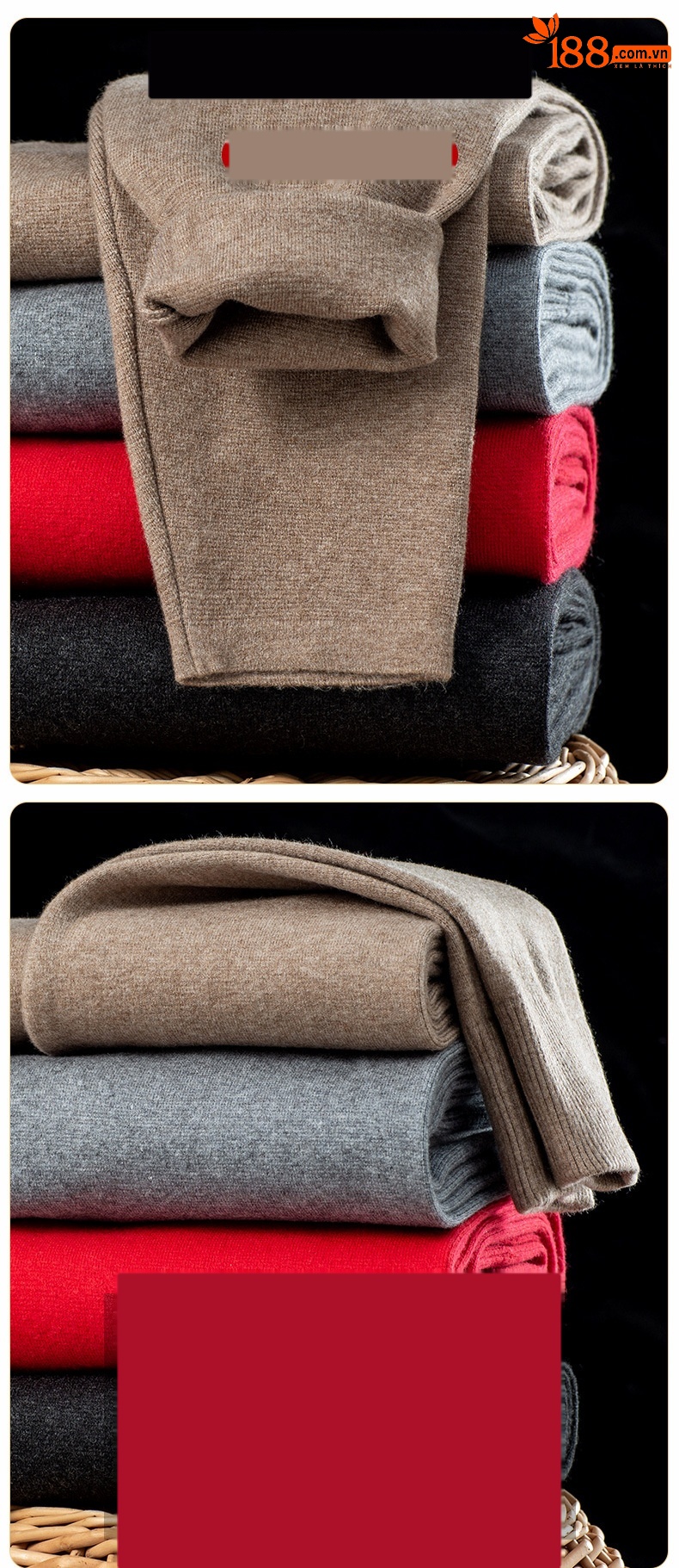 Quần legging cashmere nam nữ cao cấp lưng cao giữ ấm dệt kim — Màu xám đậm của nam giới chi tiết 3