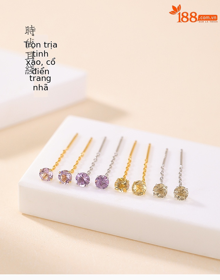 Bông tai bạc S925 hình học tròn đính đá citrine vàng đơn giản cá tính — Mẫu vàng Citrine chi tiết 1