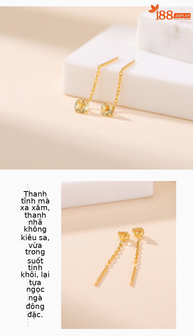 Bông tai bạc S925 hình học tròn đính đá citrine vàng đơn giản cá tính — Mẫu vàng Citrine chi tiết 3