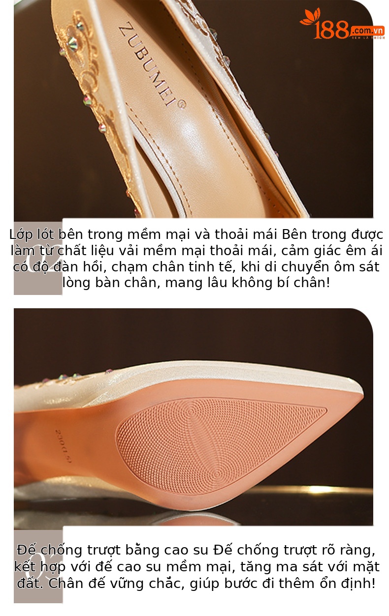 Giày cao gót mũi nhọn lụa satin gót 8 cm cho cô dâu — Rượu vang đỏ-8cm chi tiết 5