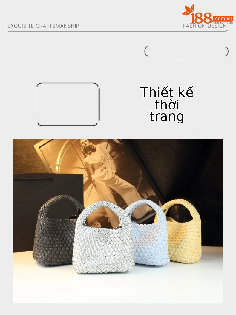 Túi đeo chéo mini dệt da thật phong cách đơn giản, dây xích — màu xám đậm, màu xanh băng, Màu vàng kem, Bạc chi tiết 4