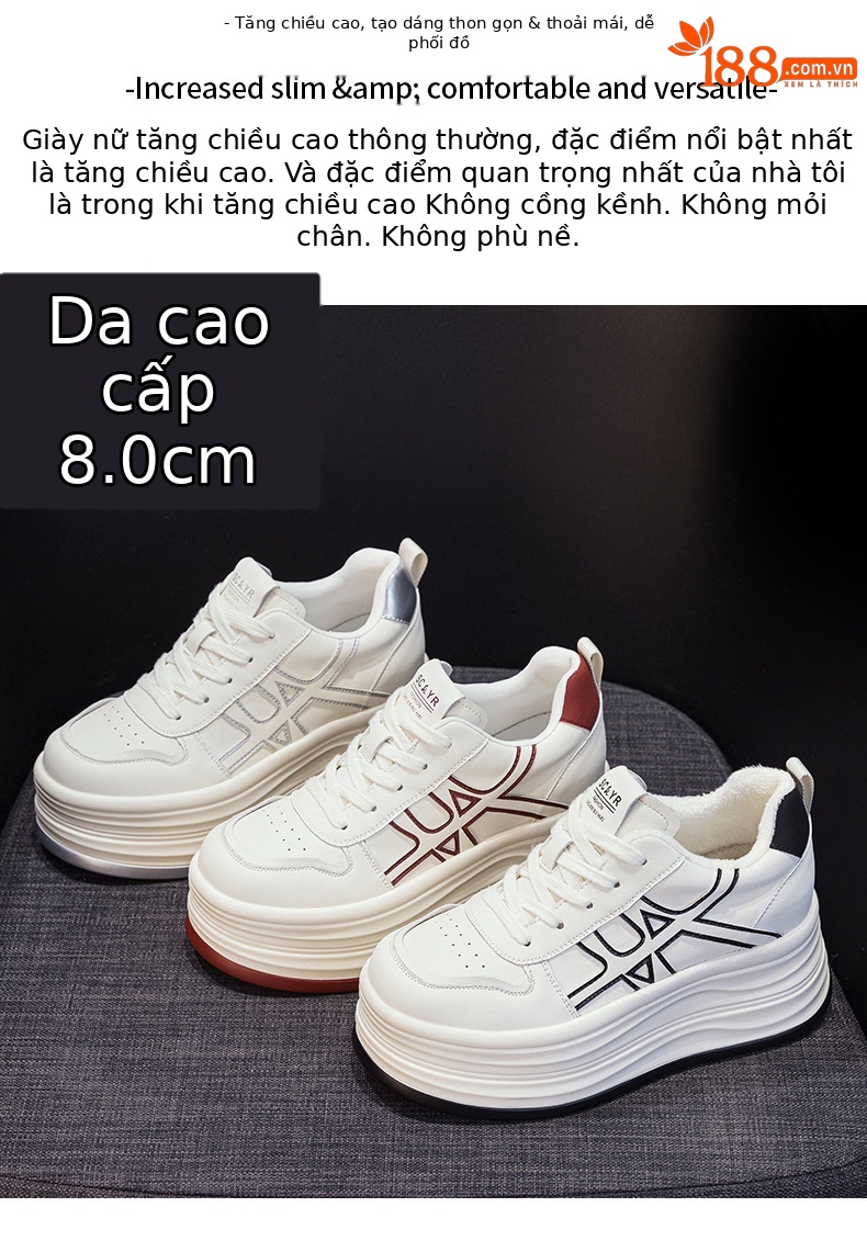 Giày sneaker nữ đế dày tăng chiều cao phong cách thể thao đa năng — M2985 lót đơn màu bạc, M2985-1 cộng với nhung đỏ, M2985-1 plus nhung bạc, M2985 lót đơn màu đỏ chi tiết 2
