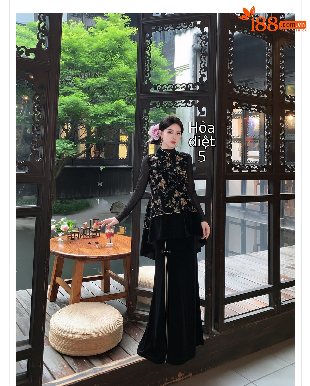 Bộ áo vest không tay thêu sequin đen vàng + chân váy nhung xẻ tà phong cách Trung Quốc mùa xuân hè — váy, áo vest chi tiết 7