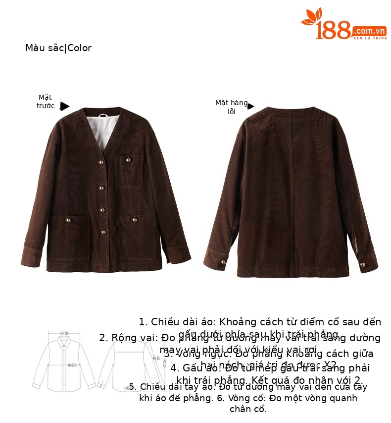 Áo khoác lông vũ ngắn cổ chữ V dáng suông cho nữ — Màu nâu chi tiết 7