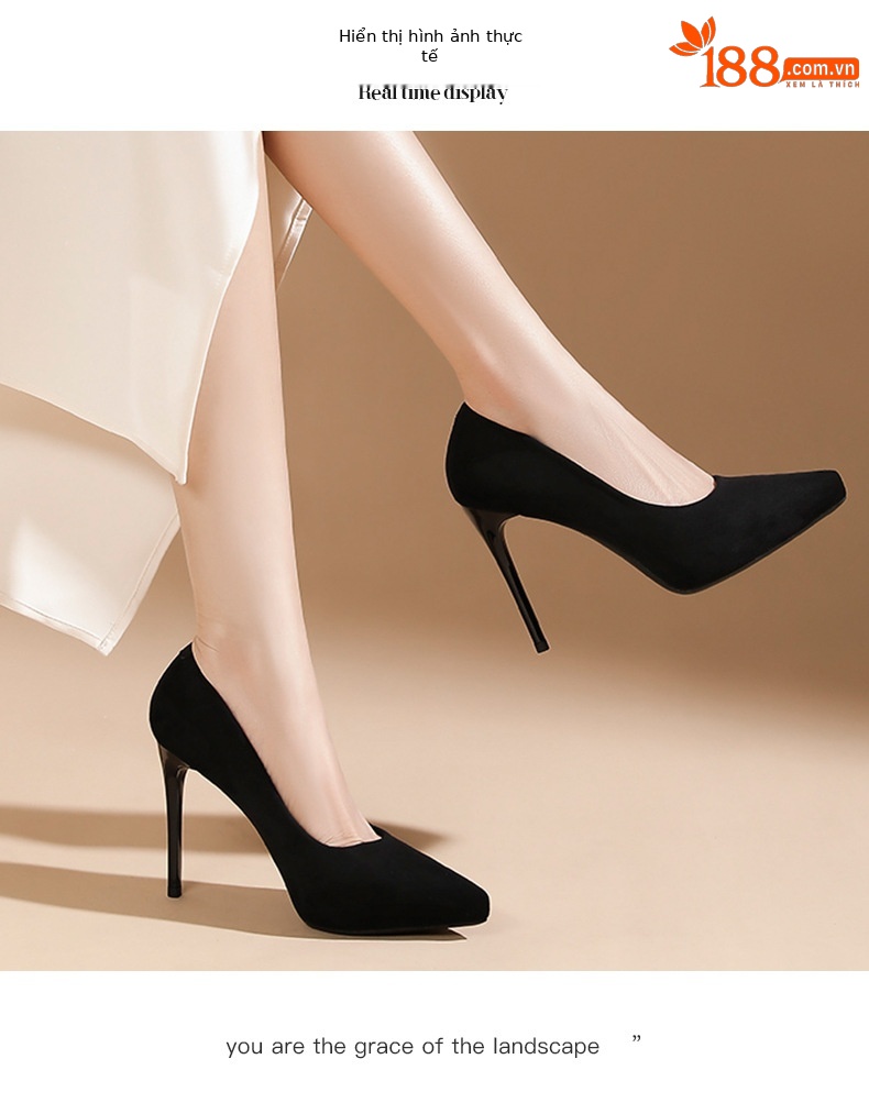 Giày cao gót mũi nhọn nữ tính đế platform gót 8 cm — Nhung đen-8cm chi tiết 6