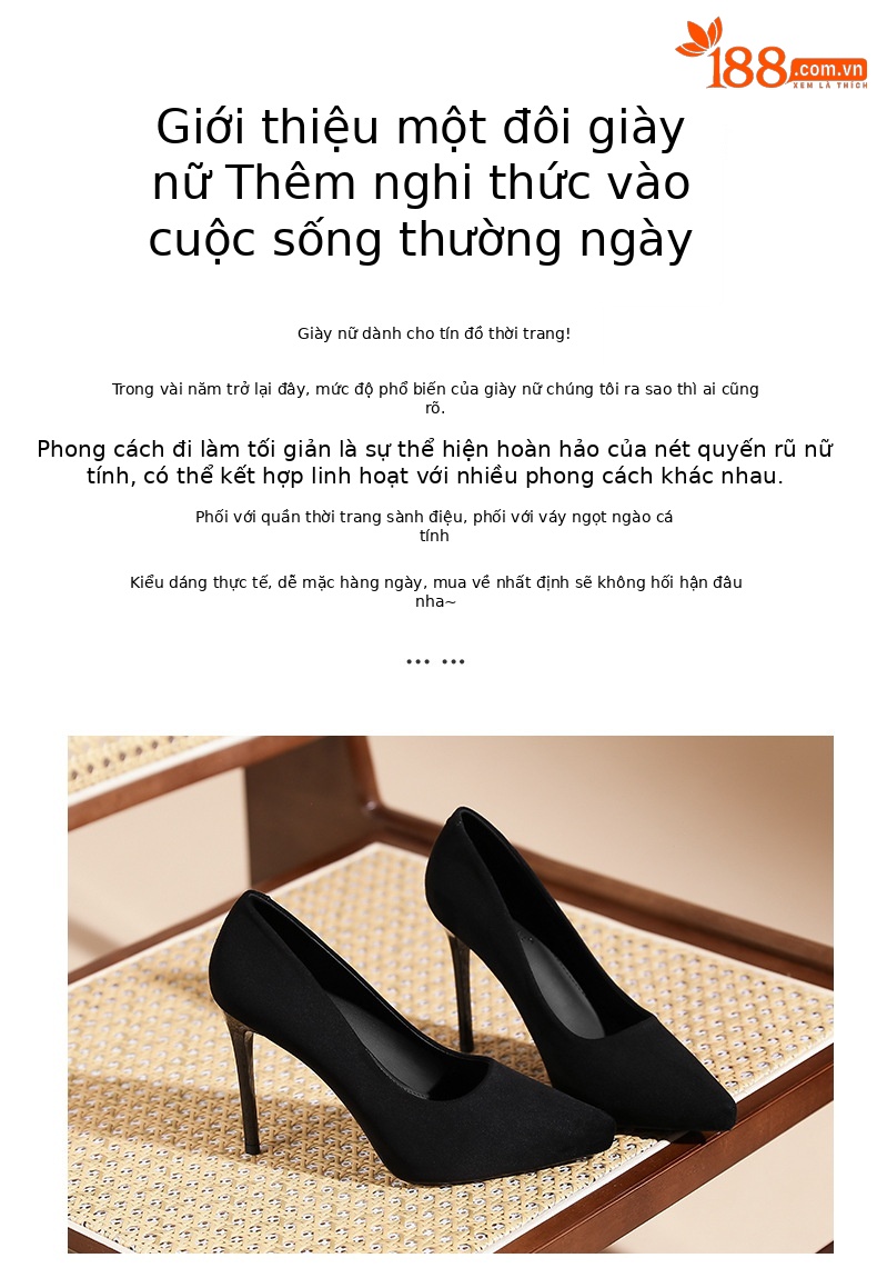 Giày cao gót mũi nhọn nữ tính đế platform gót 8 cm — Nhung đen-8cm chi tiết 2