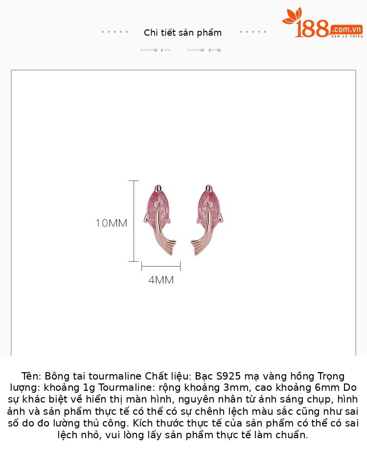 Bông tai bạc S925 mạ vàng hồng đính tourmaline phong cách Trung Hoa — Một cặp (màu tourmaline ngẫu nhiên) chi tiết 2