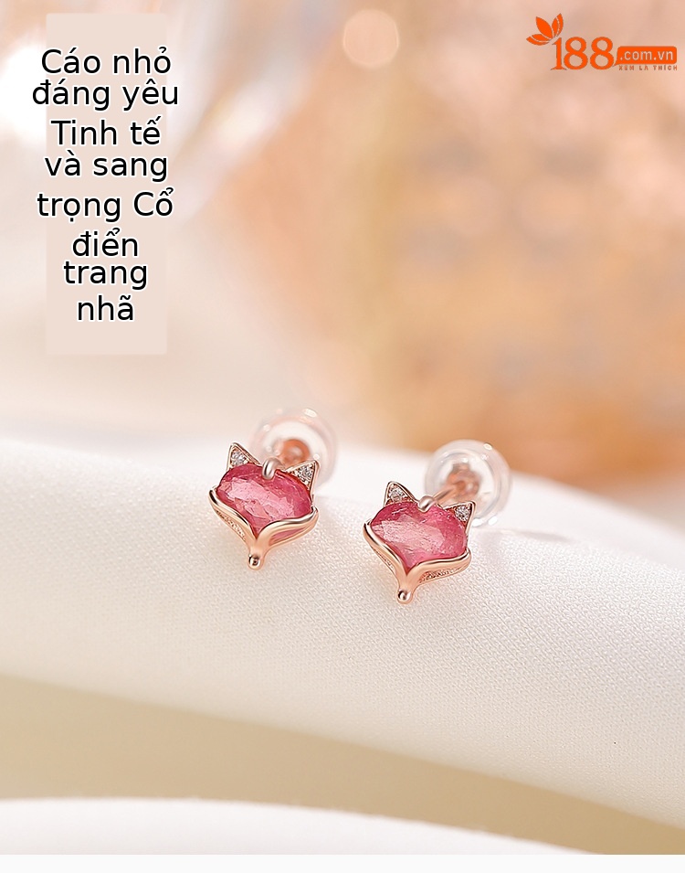 Bông tai bạc S925 mạ vàng hồng đính tourmaline hình cáo phong cách cá tính — Một cặp (màu tourmaline ngẫu nhiên) chi tiết 1