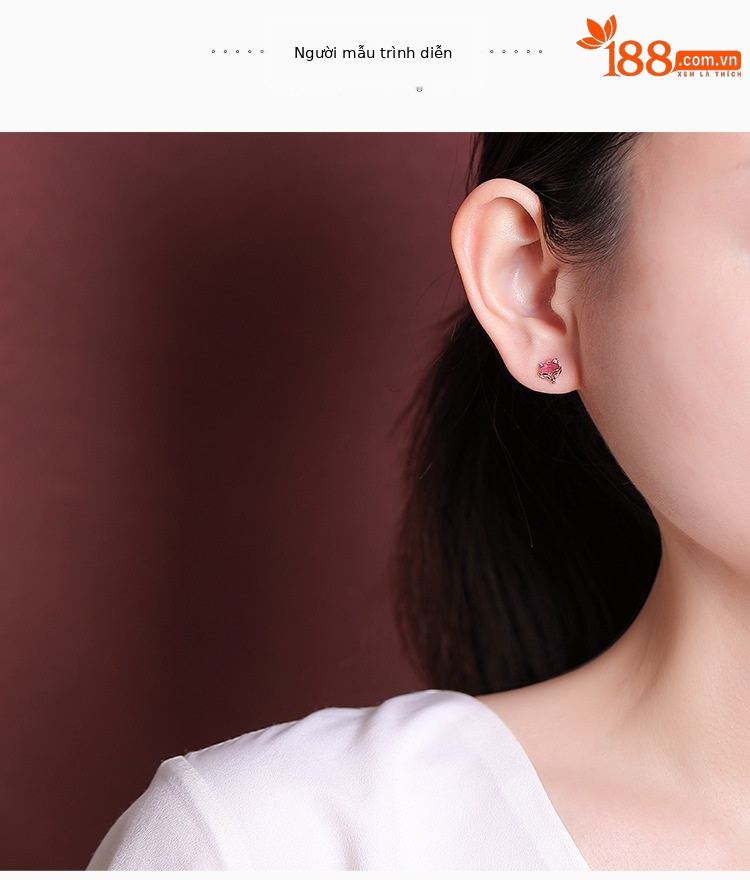 Bông tai bạc S925 mạ vàng hồng đính tourmaline hình cáo phong cách cá tính — Một cặp (màu tourmaline ngẫu nhiên) chi tiết 3