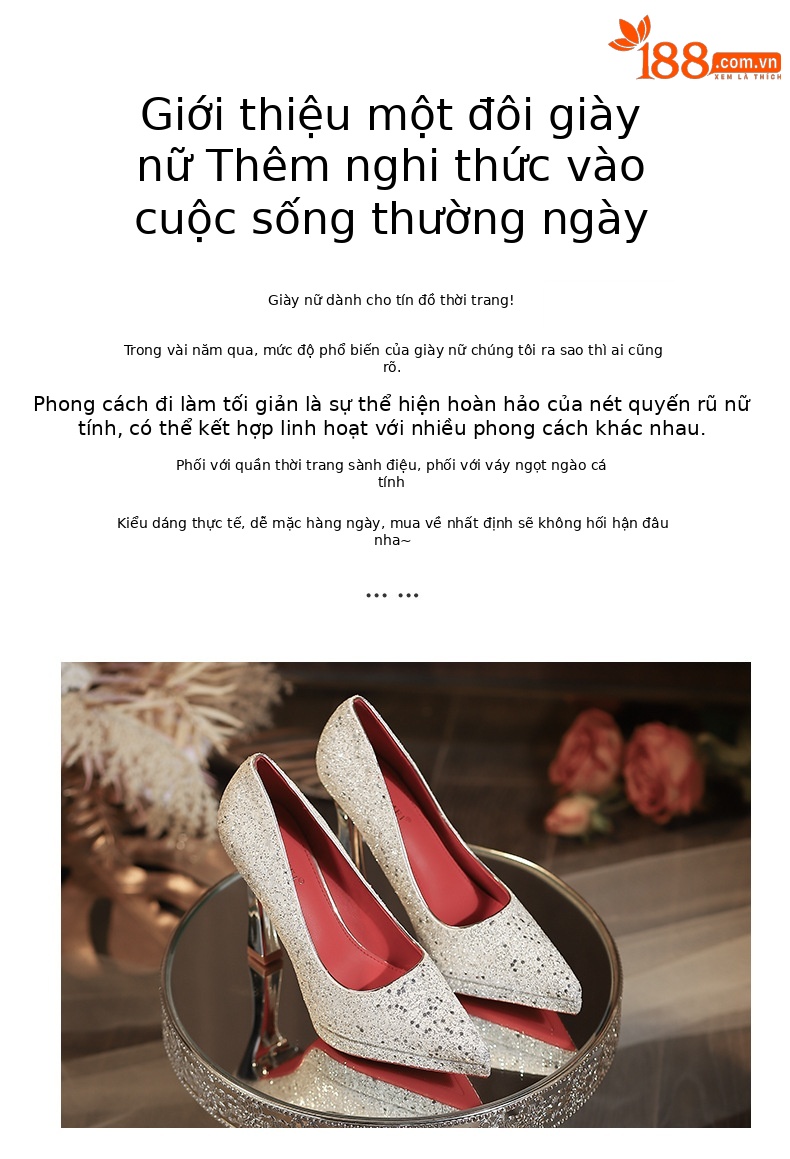 Giày cao gót nữ đế xuồng mũi nhọn platform chống nước — Rượu sâm banh chi tiết 2