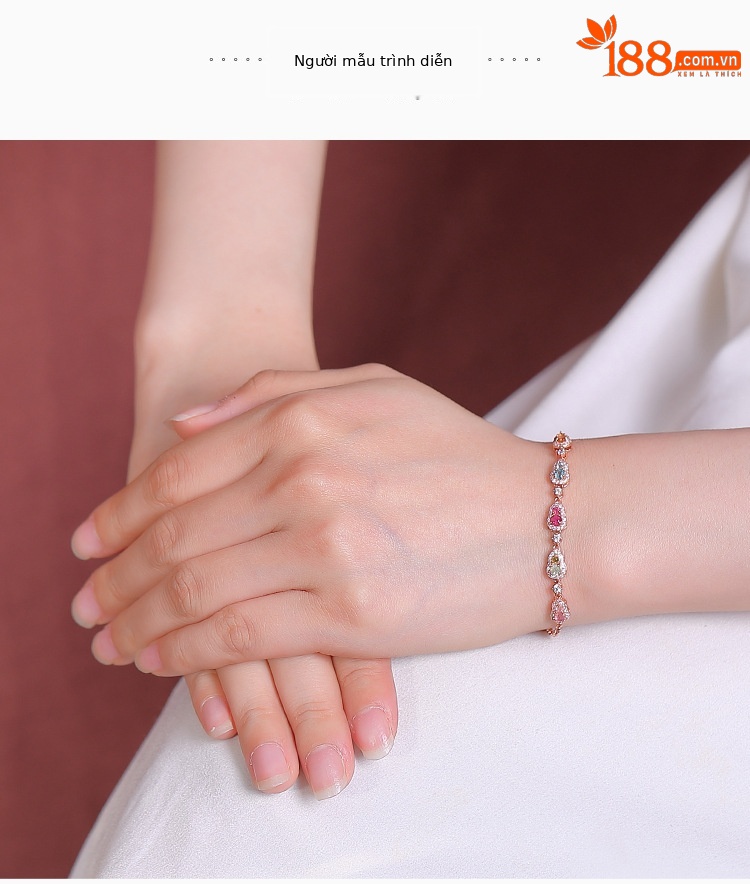 Vòng tay nữ bạc S925 mạ vàng hồng đính tourmaline nhiều màu phong cách Trung Quốc — Mẫu bạc (màu tourmaline là ngẫu nhiên) chi tiết 4