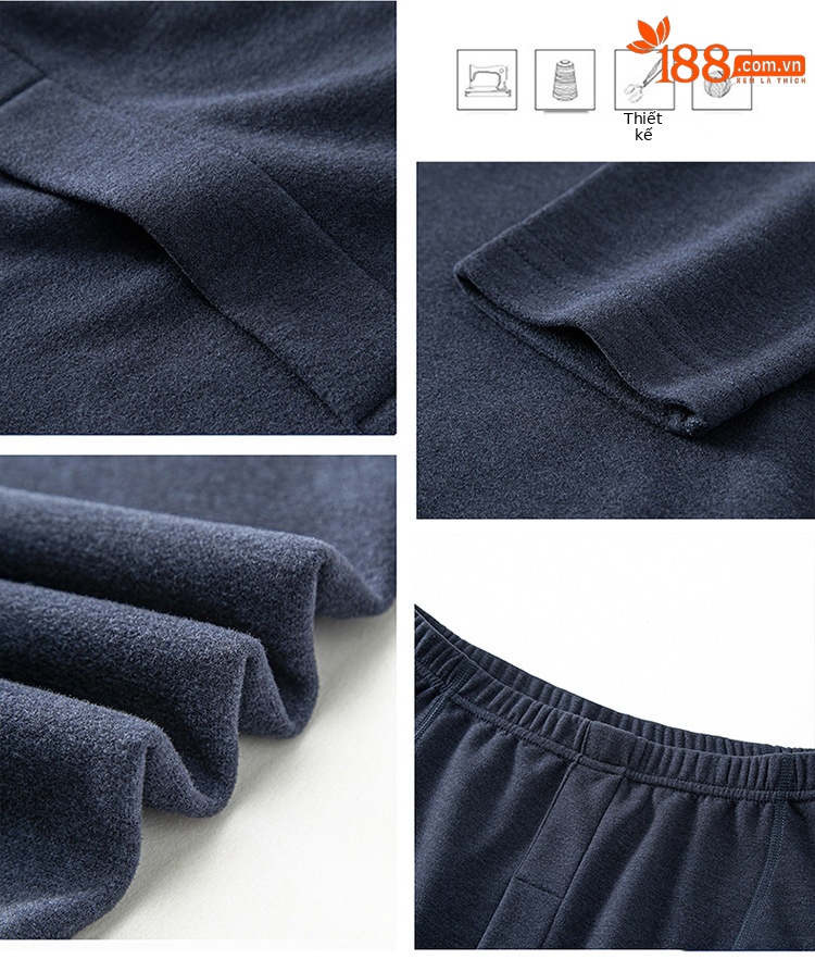Bộ đồ lót giữ nhiệt nam cổ tròn len cao cấp mùa đông (áo + quần dài) — Rượu vang đỏ chi tiết 17