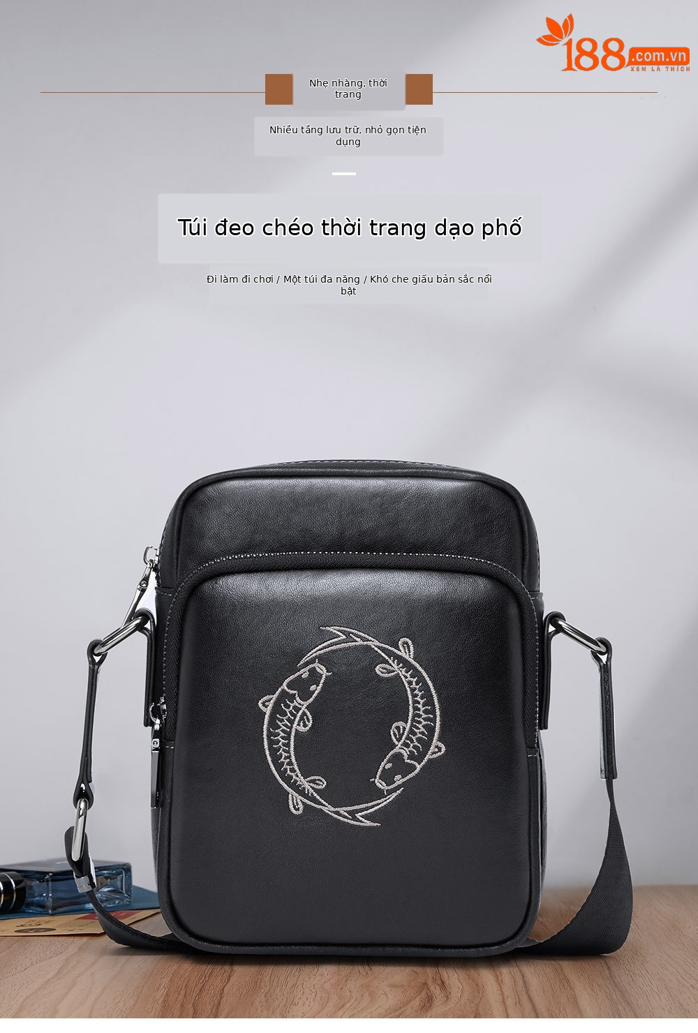 Túi đeo chéo nam Emperor Paul da bò thật cao cấp phong cách thời trang chi tiết 1