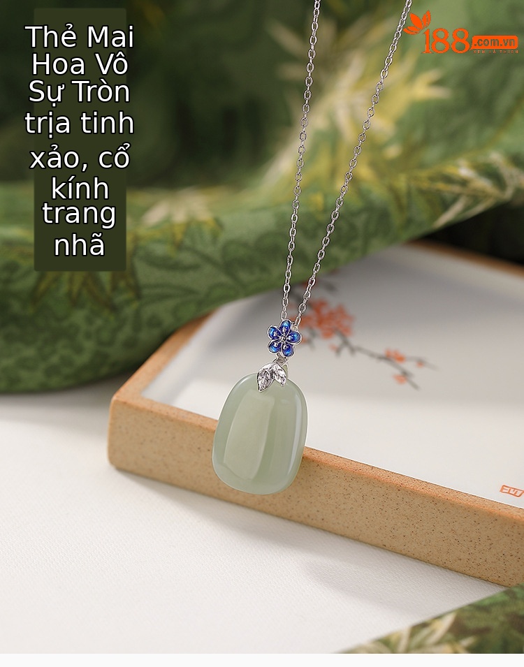 Mặt dây chuyền bạc S925 đính ngọc Hetian tự nhiên họa tiết hoa mận phong cách cổ điển — Mặt dây chuyền đơn (không bao gồm dây chuyền) chi tiết 2