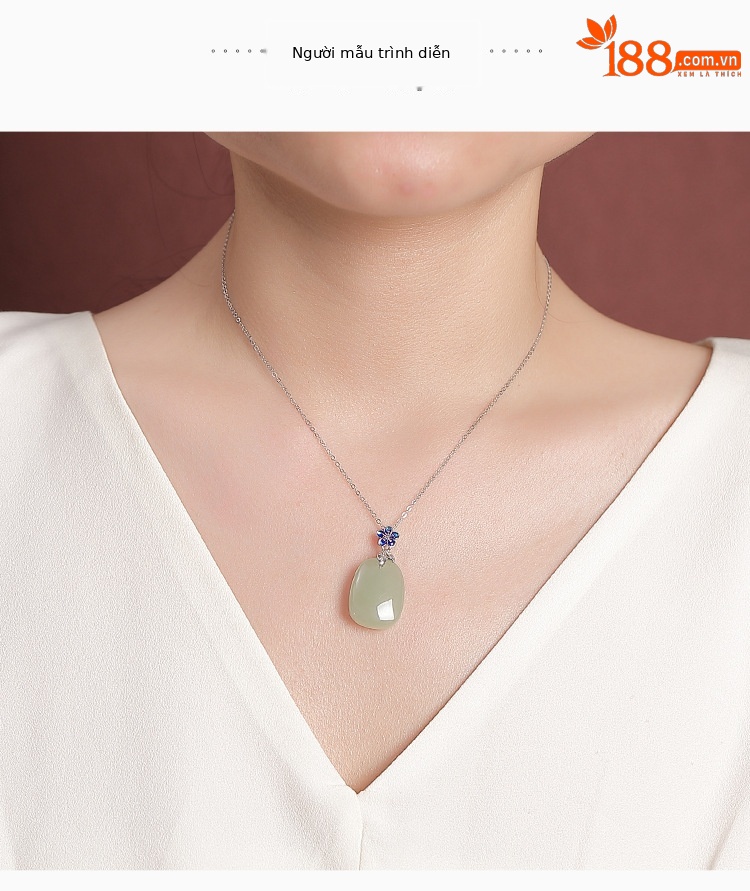 Mặt dây chuyền bạc S925 đính ngọc Hetian tự nhiên họa tiết hoa mận phong cách cổ điển — Mặt dây chuyền đơn (không bao gồm dây chuyền) chi tiết 5