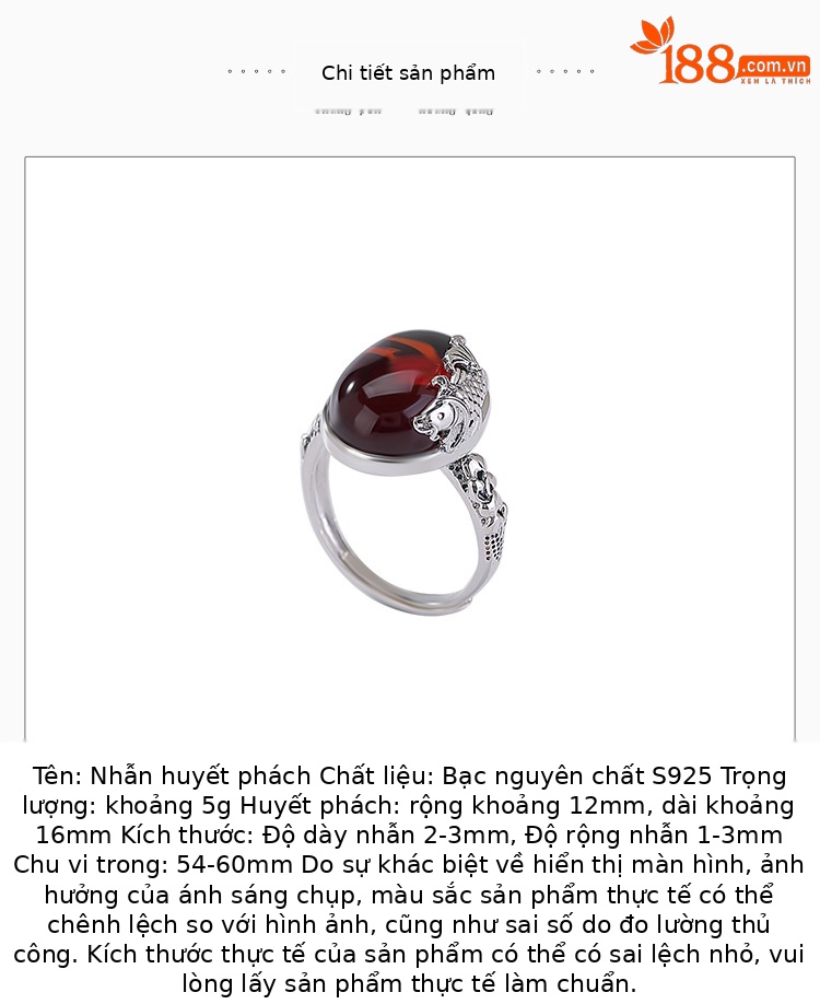 Nhẫn bạc S925 đính hổ phách đỏ hình cá chép phong cách retro vintage mở có thể điều chỉnh — Một mảnh chi tiết 2
