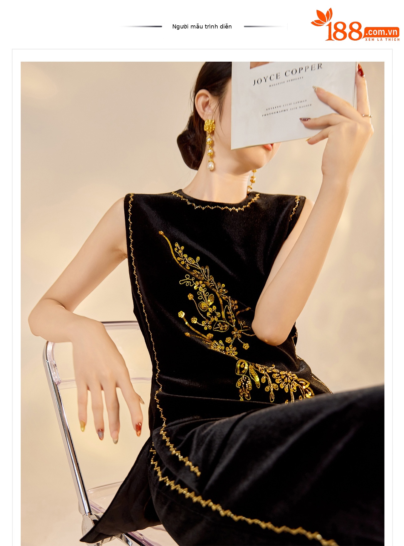 Áo vest nhung đính cườm retro không tay kết hợp chân váy đồng bộ NX005 — váy, áo vest chi tiết 1