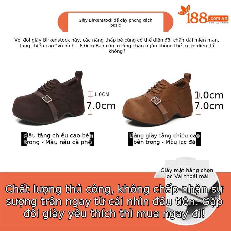 Giày lười nữ Birkenstock đế xuồng dày nâng chiều cao, đế mềm mùa thu — con lạc đà