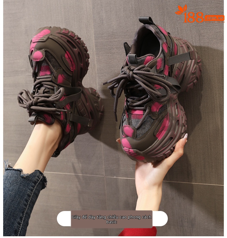 Giày sneaker nữ chunky đế dày nâng chiều cao phong cách Hàn Quốc — màu đen chi tiết 1
