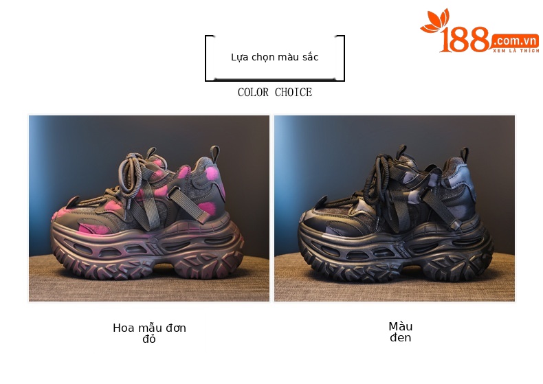 Giày sneaker nữ chunky đế dày nâng chiều cao phong cách Hàn Quốc — màu đen chi tiết 2