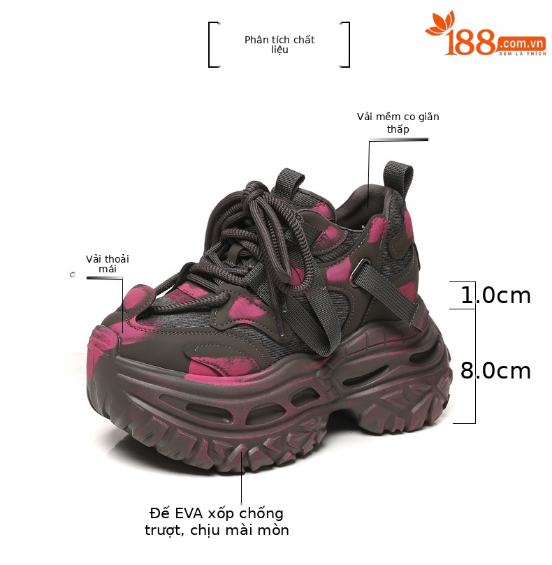 Giày sneaker nữ chunky đế dày nâng chiều cao phong cách Hàn Quốc — màu đen chi tiết 3