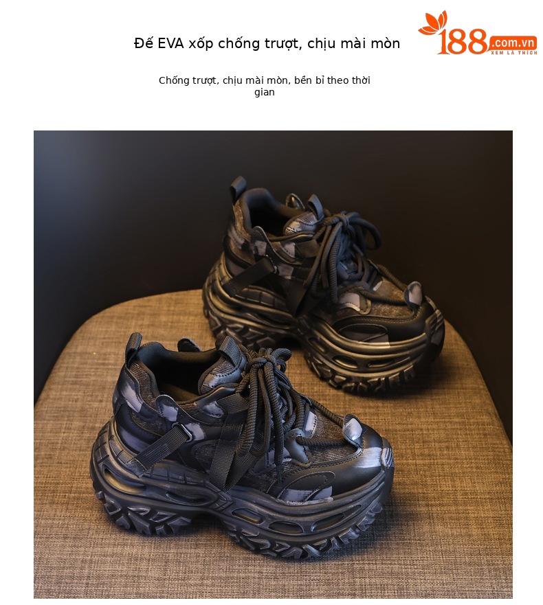 Giày sneaker nữ chunky đế dày nâng chiều cao phong cách Hàn Quốc — màu đen chi tiết 10
