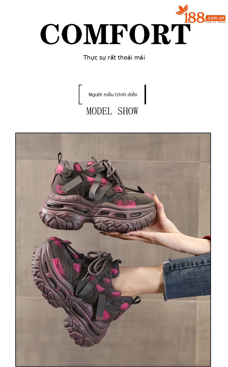 Giày sneaker nữ chunky đế dày nâng chiều cao phong cách Hàn Quốc — màu đen chi tiết 11