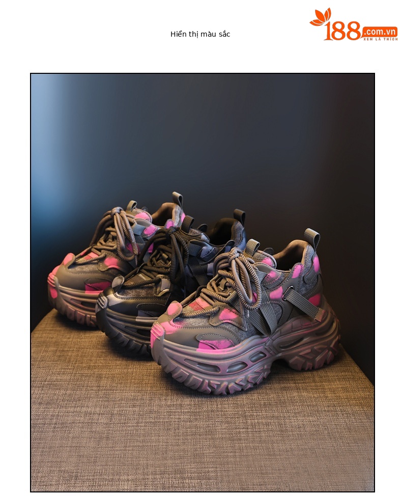 Giày sneaker nữ chunky đế dày nâng chiều cao phong cách Hàn Quốc — màu đen chi tiết 18