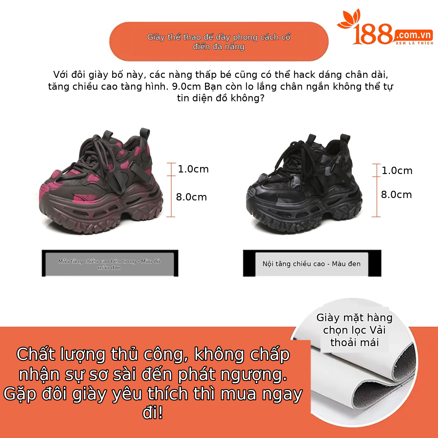 Giày sneaker nữ chunky đế dày nâng chiều cao phong cách Hàn Quốc — màu đen