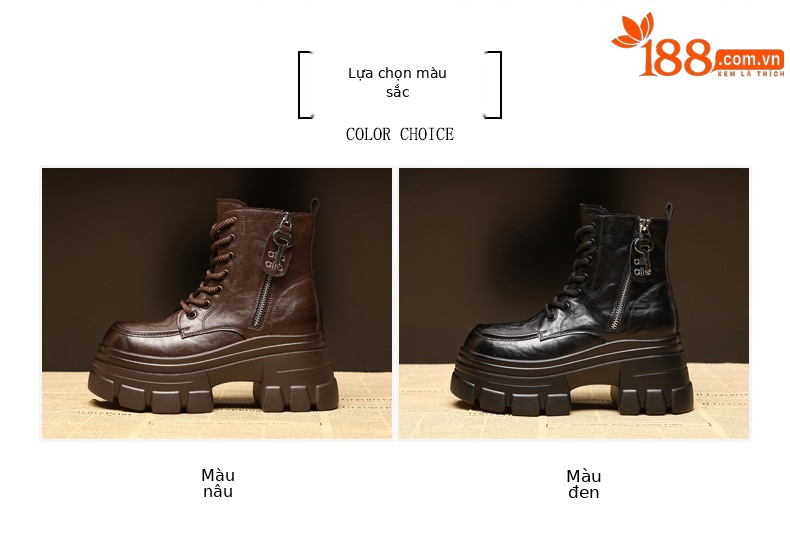 Boot nữ kiểu Anh đế dày nâng chiều cao, cổ ngắn, phong cách retro — Lớp lót nhung đen chi tiết 2