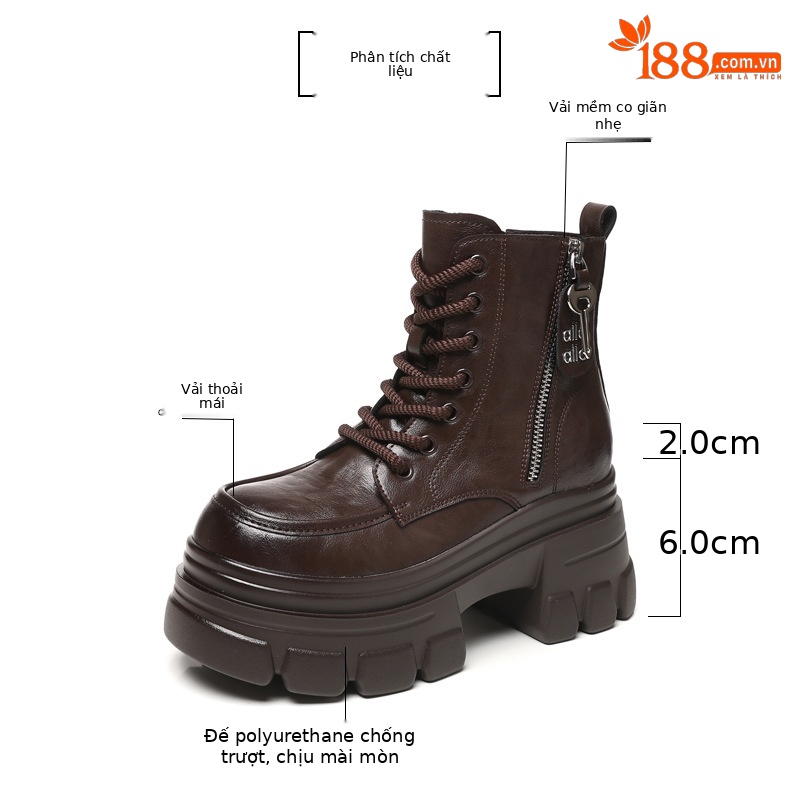 Boot nữ kiểu Anh đế dày nâng chiều cao, cổ ngắn, phong cách retro — Lớp lót nhung đen chi tiết 3