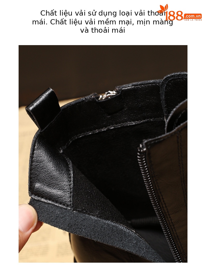 Boot nữ kiểu Anh đế dày nâng chiều cao, cổ ngắn, phong cách retro — Lớp lót nhung đen chi tiết 7