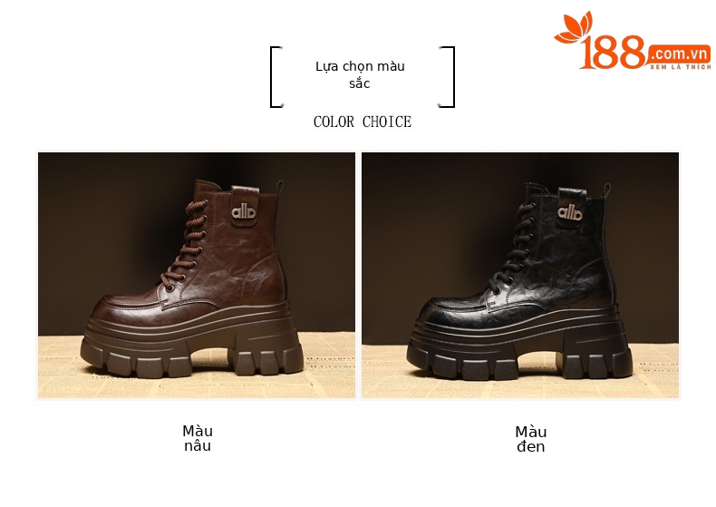 Boot nữ đế dày nâng chiều cao phong cách Anh cổ điển mùa thu đông — Lớp lót nhung đen chi tiết 2