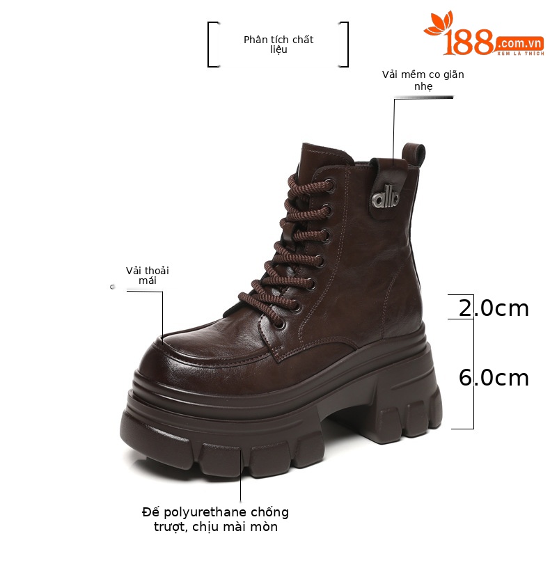 Boot nữ đế dày nâng chiều cao phong cách Anh cổ điển mùa thu đông — Lớp lót nhung đen chi tiết 3