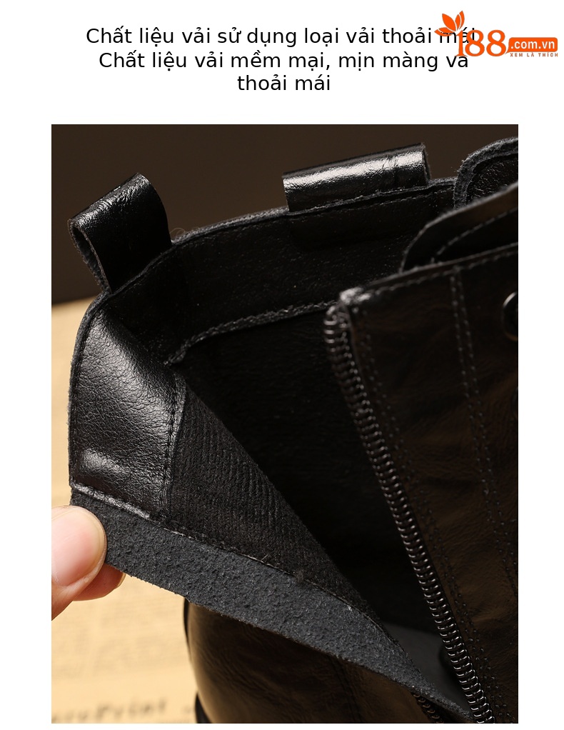Boot nữ đế dày nâng chiều cao phong cách Anh cổ điển mùa thu đông — Lớp lót nhung đen chi tiết 6