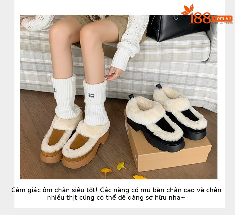 Boot tuyết nữ da cừu một mảnh gót cao lót lông dày giữ ấm — màu nâu chi tiết 6