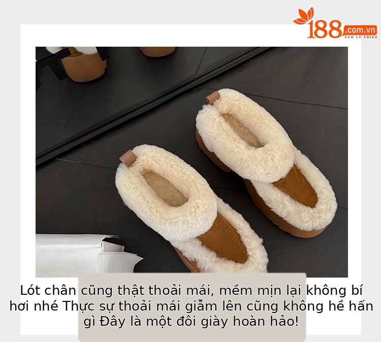 Boot tuyết nữ da cừu một mảnh gót cao lót lông dày giữ ấm — màu nâu chi tiết 7