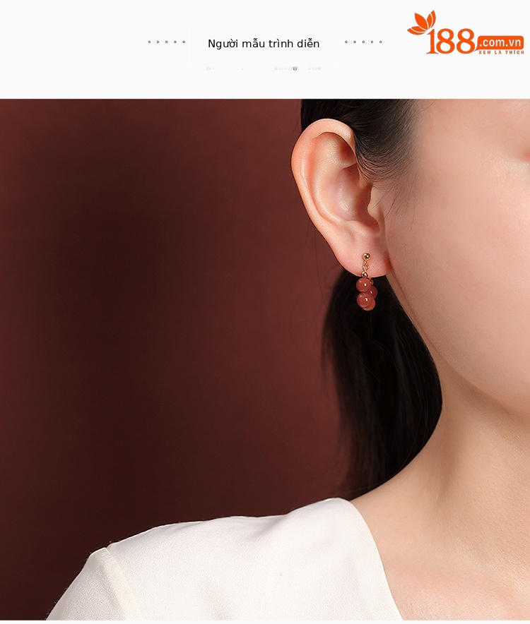 Bông tai tròn bạc S925 mạ vàng đính mã não đỏ phong cách đi làm — Mô hình sáp ong chi tiết 7