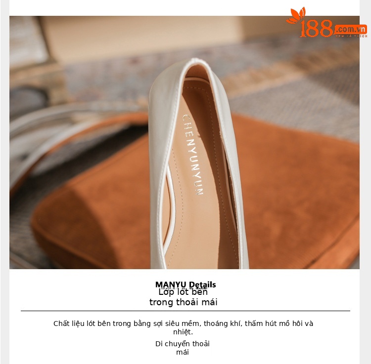 Giày cao gót nữ mũi nhọn gót wedge kiểu Pháp, gót thấp, miệng nông — màu đen chi tiết 4
