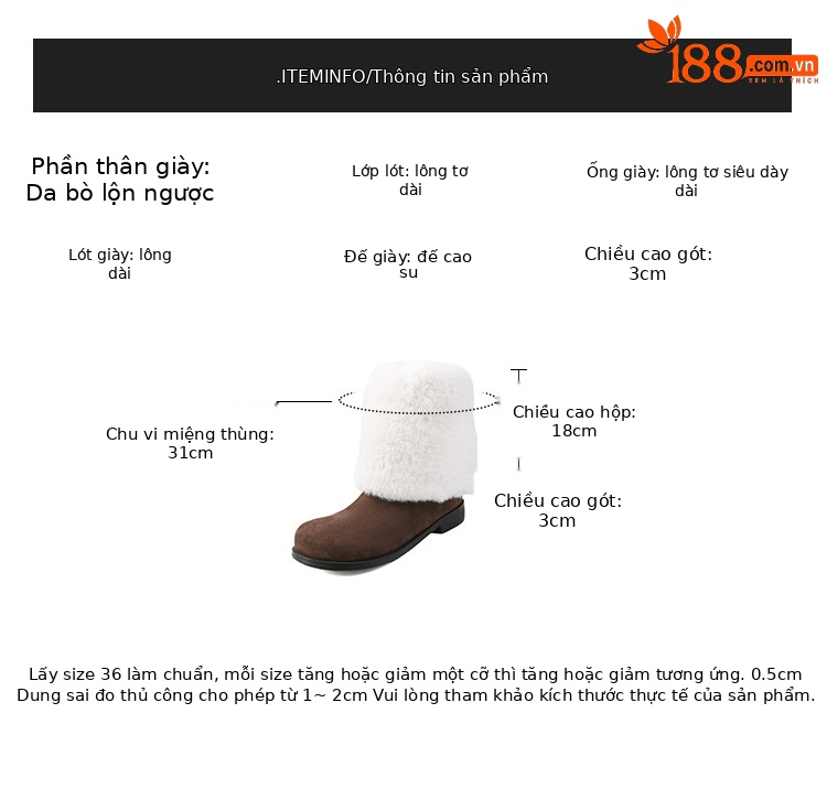 Boot nữ cổ cao lông mềm đế bằng, lót lông cừu dày dặn giữ ấm, kiểu lật cổ — màu nâu chi tiết 3