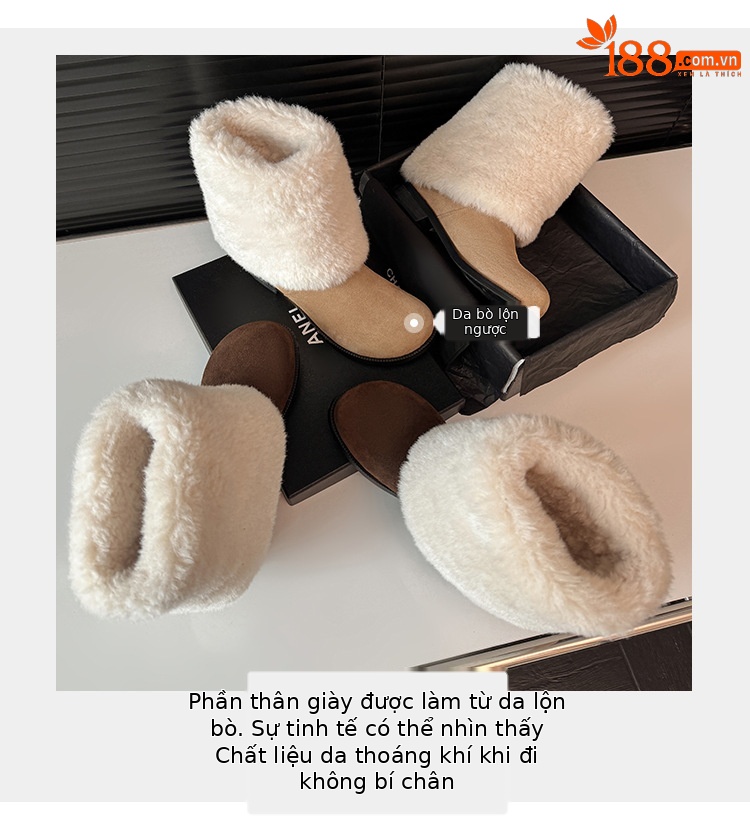 Boot nữ cổ cao lông mềm đế bằng, lót lông cừu dày dặn giữ ấm, kiểu lật cổ — màu nâu chi tiết 12