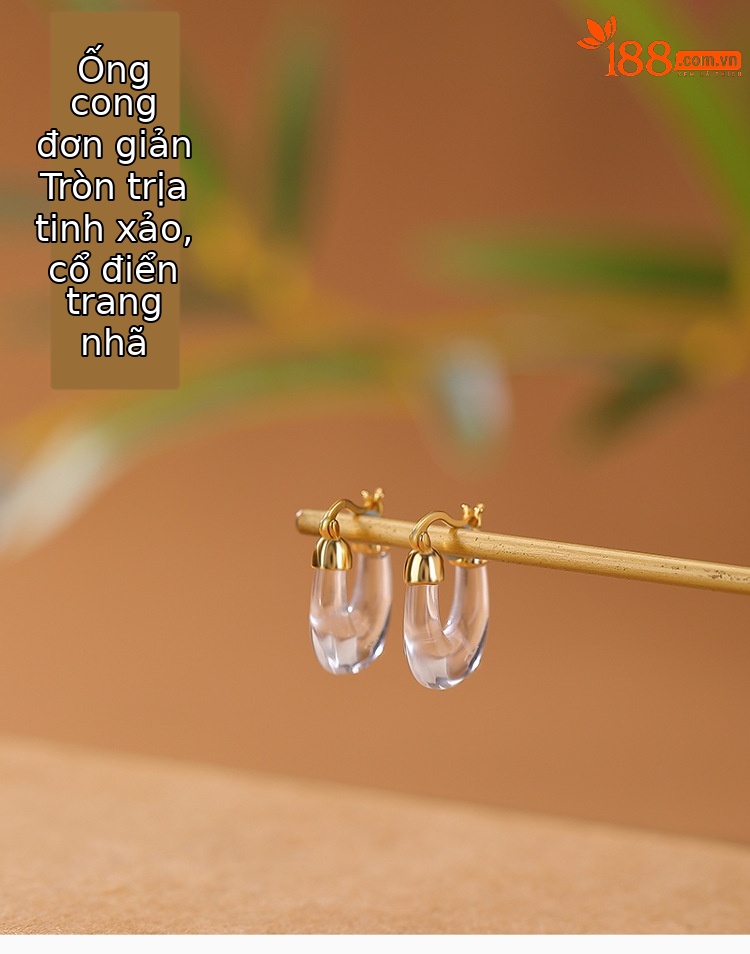 Bông tai bạc S925 mạ vàng đính pha lê trắng hình mặt trăng cao cấp — một cặp chi tiết 1